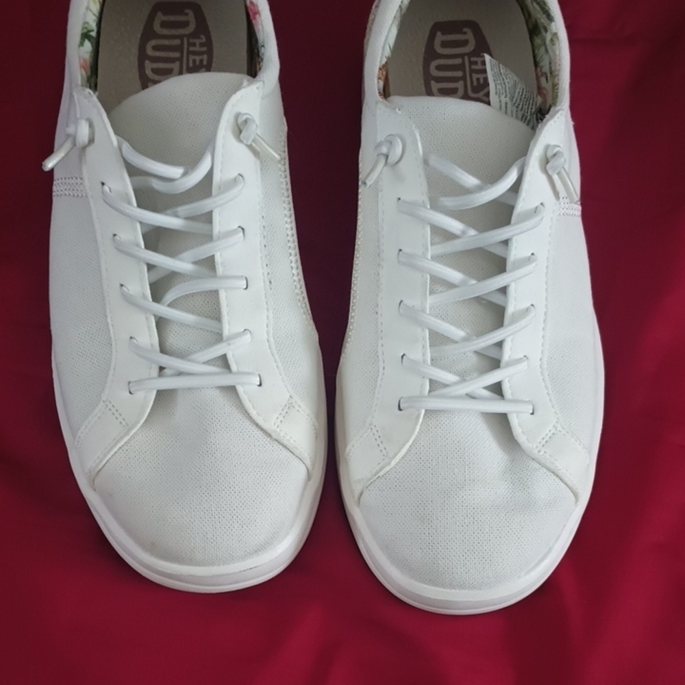 Hey Dude Women's White and Pink Sneakers Size 10W Great Condition 🌺 Spring - Picture 8 of 10
